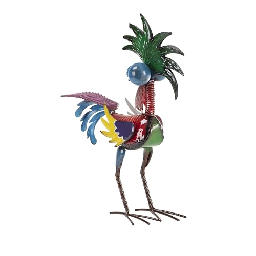 19" Tall Wild Tropical Metal Rooster Yard Statue (19" Multicolor Rooster)