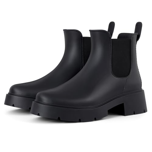 Women's Ankle Rain Boots Waterproof Chelsea Boots (8.5 / Platform Black)