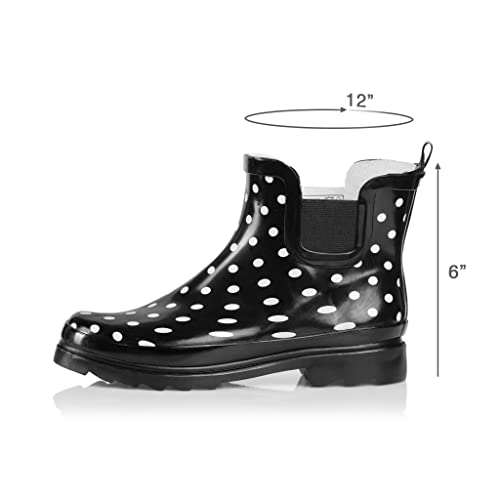 Women's Waterproof Ankle Rain Boots (7 / Black White Dot)