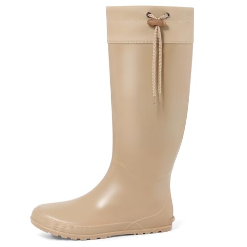 Women's Packable Tall Rain Boots Ultra Lightweight Garden Boots (7.5-8 / Khaki)