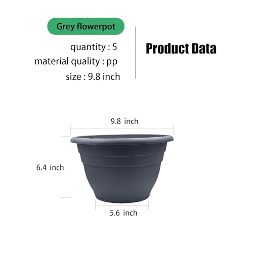 5 Pack 10 Inch Plant Pots for Indoor Outdoor