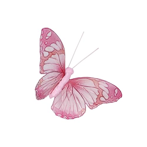 Artificial Feather 3D Butterfly Party Decorations Set of 12 with Clip 6 Color Pink Ornaments for Christmas Tree (6 Color)
