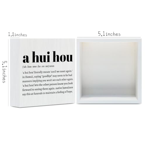 A Hui Hou Definition Hawaii Rustic Home Office Decor Wooden Box Sign (White 1238 / Wooden box（5.1 x 5.1 inches）)