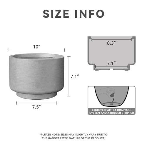 Pale Gray Concrete Planter 9.8" Dia All (Natural Concrete / 10" Dia x 7.1"H)