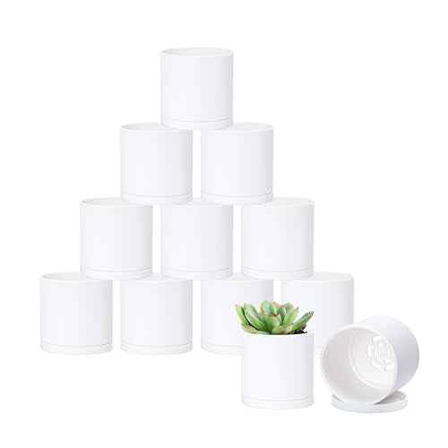 12 Pack Mini White Plastic Planters with Saucers (3")