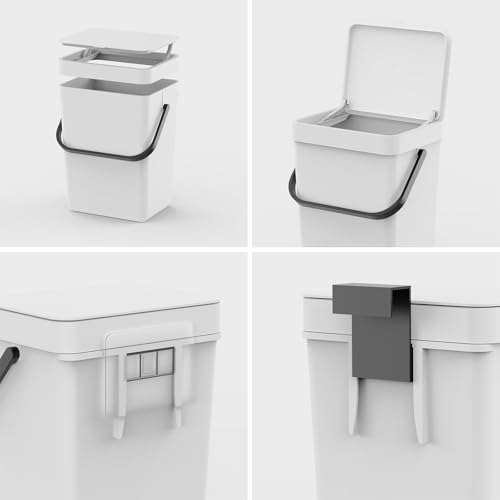 Small Trash Can with Lid (White / 5L-Slide)