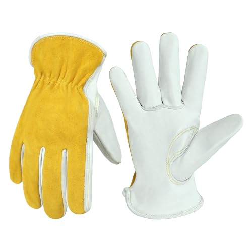Leather Work Gloves for Men & Women (Beige-yellow (1 Pair) / XX-Large)