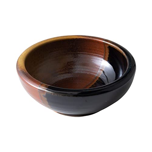 Minoyaki Series Small Round Glazed Ikebana Flower Vase (5.04 x 5.04 x 1.89 inches / Black and Brick Red)