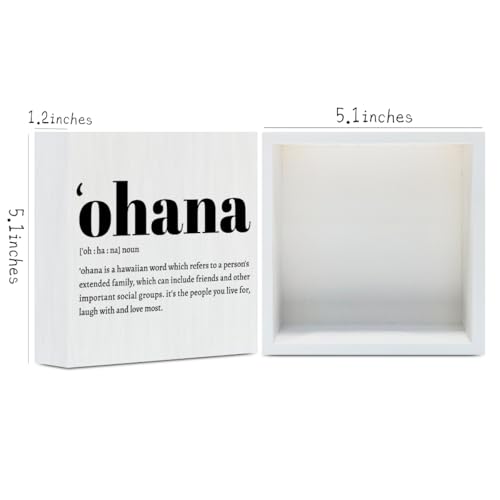 Ohana Definition Hawaii Rustic Home Office Decor Wooden Box Sign (White 1237 / Wooden box（5.1 x 5.1 inches）)
