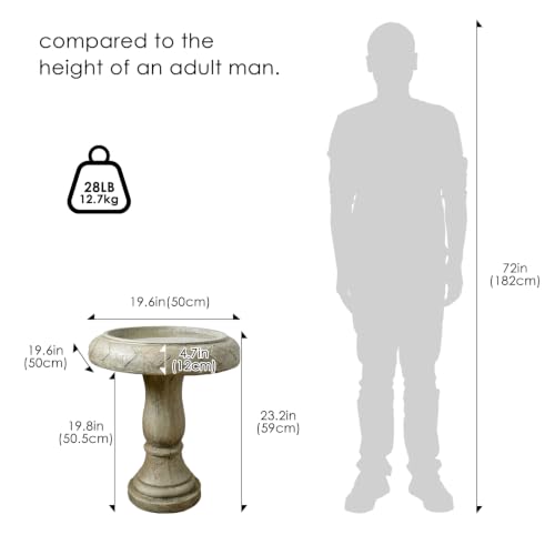 Pedestal Birdbath for Garden (23.2inch / Antique Stone Gray)
