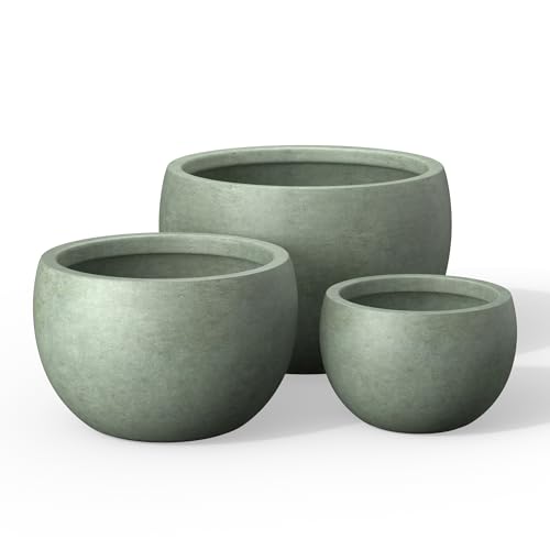 Set of 3 Mint Green Concrete Bowl Planters 19.9" 15.7" 11.8" Dia (3 Count)