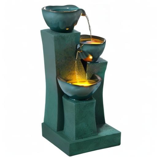 28.54 in. 3 Tier Cascading Outdoor Water Fountain (Green)