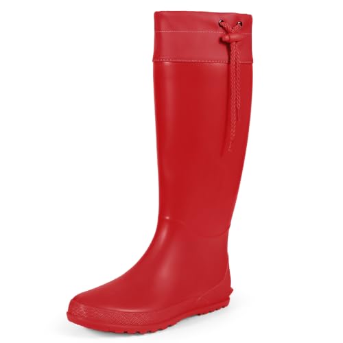 Women's Packable Tall Rain Boots Ultra Lightweight Garden Boots (10 / Red)