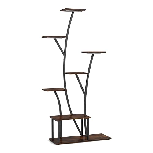 7 Tier Tall Plant Stand with Grow Light For Indoor Plants Growing 60in Indoor Flower Stand Tree (Black-60")