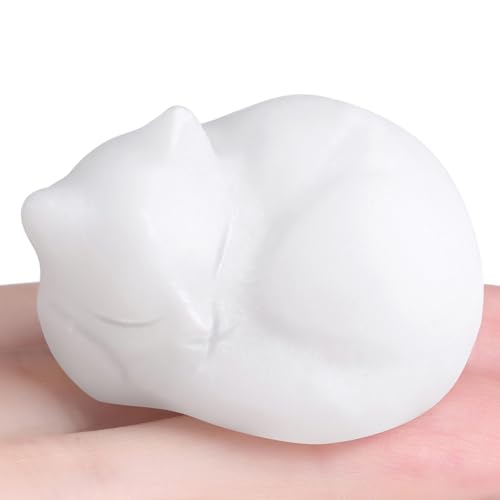 White Jade Cat Healing Crystals Figurine Sleeping Cat Hand Carved Cute Statue Polished Stone Sculpture Reiki Office Room Bedroom Desk Home Decoration Gifts 1.6" (N-white Jade)