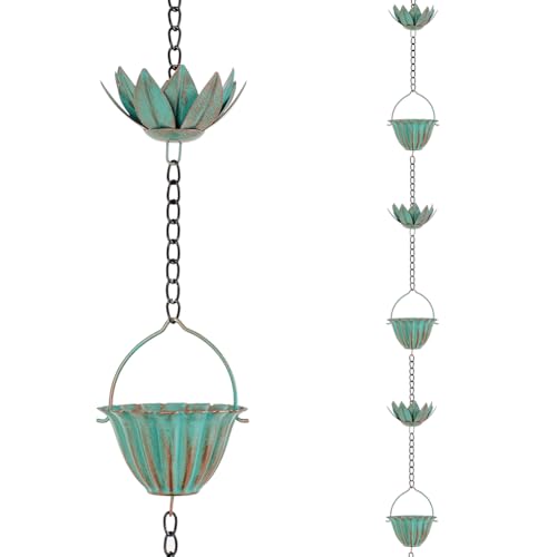 10.4FT Lotus Rain Chains for Outside (Green Lotus)