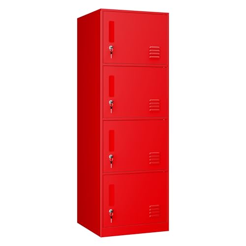 Metal Storage Locker Cabinet for Office (Red / 4 Doors)