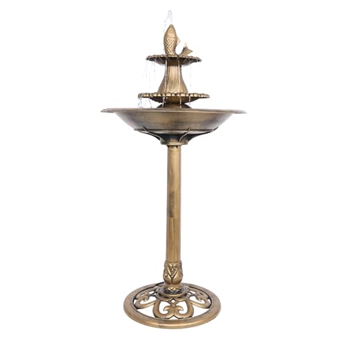 40" Tiered Pedestal Fish Fountain Birdbath (Gold)