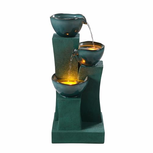 28.54 in. 3 Tier Cascading Outdoor Water Fountain (Green)