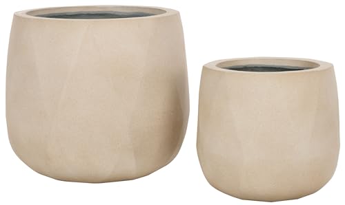 Outdoor Collection Kane Beige Cement Ficonstone Planter Pot Set of 2 (16"W x 16"D x 14"H / Beige)