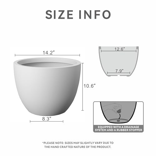 Large Round Tapered White Concrete Planter 10.6" Tall (White / 14.2"w x 10.6"h)