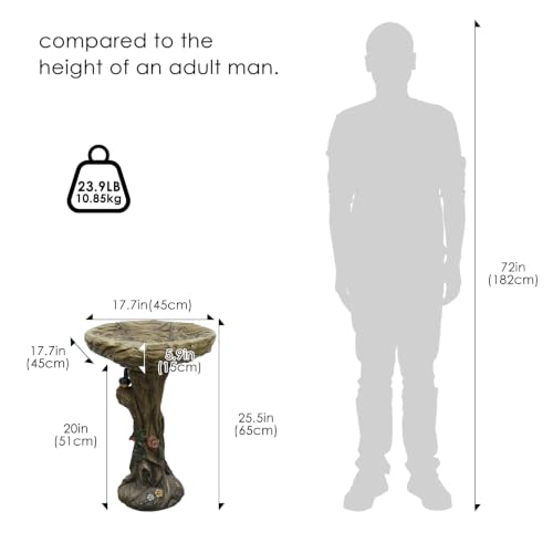 25.5” H Fibre Reinforced Concrete Bird Bath with Birds for Garden (wooden with bird)
