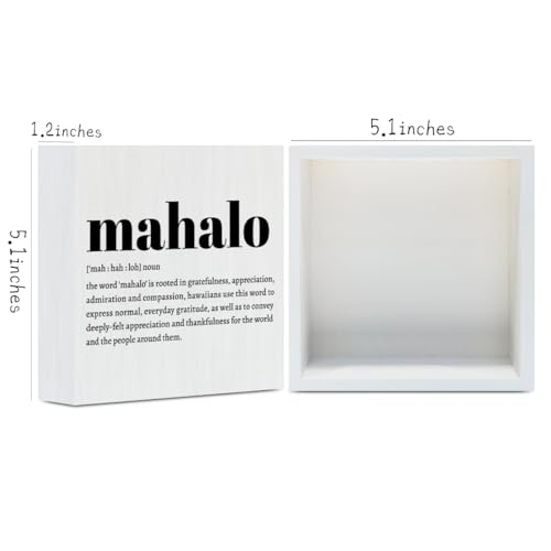 Mahalo Definition Hawaii Rustic Home Office Decor Wooden Box Sign (White 1236 / Wooden box（5.1 x 5.1 inches）)