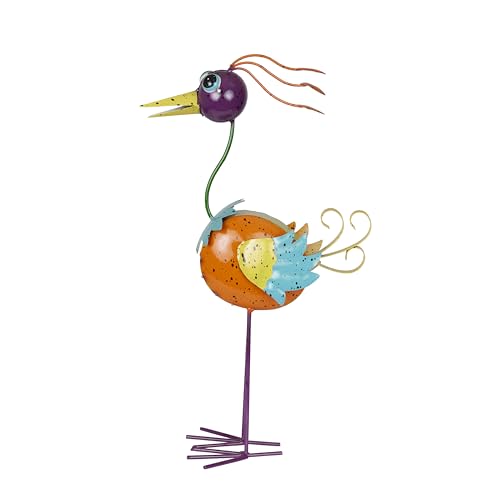 LAZ328HH Quirky Metal Rainbow Bird Decor (21" Multicolor Bird)