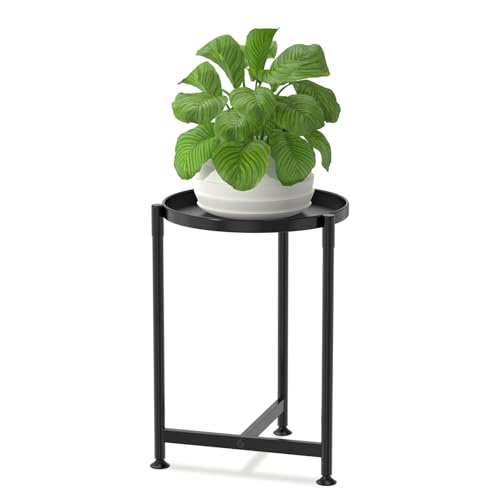Metal Small Plant Stand Indoor Tall with 11 Inch Large Tray (Black / 1 Tier)