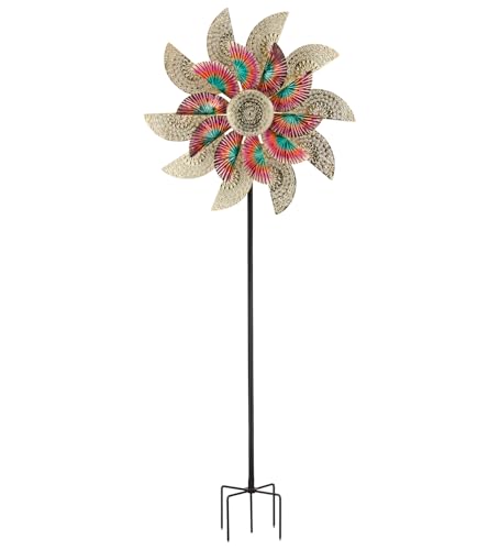Wind Spinner Outdoor Metal Kinetic Yard Art with Stake (Fan / Large (80-89 Inch))