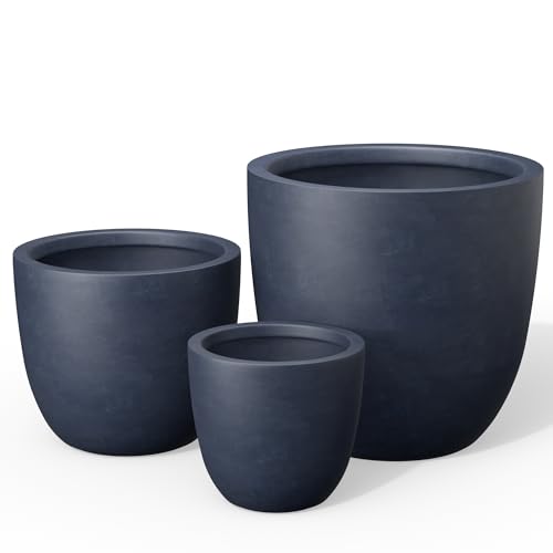 3 Pack 18" 14" 10" W Round Charcoal Concrete Planters (Charcoal / Set of 3: 10/14/18-Inch Dia)