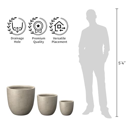 Round Concrete Planter Set of 3 (Weathered Concrete / Set of 3: 10/14/18-Inch Dia)