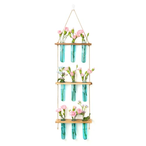 Wall Hanging Propagation Station with Wooden Stand Blue (Blue-9 Tube Vase)