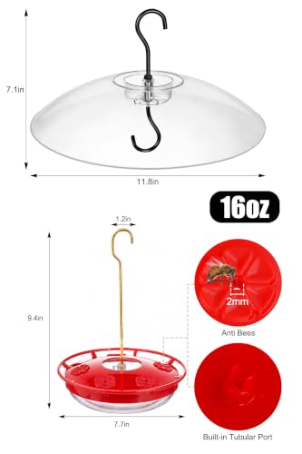 Hummingbird Feeder with Rainproof Dome (Red w/Rain Dome)