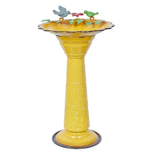 ORS112YL Vintage Metal Pedestal Birdbath with Stand (Yellow)