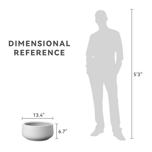 Accent Round Bowl White Concrete Planter 14.2" Dia (White / 13.4" Dia)
