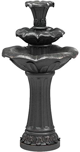 Lily Flower Floor Pedestal 3 Tiered Floor Waterfall Fountain with Pump for Outdoor Patio Garden Backyard Decking (38")