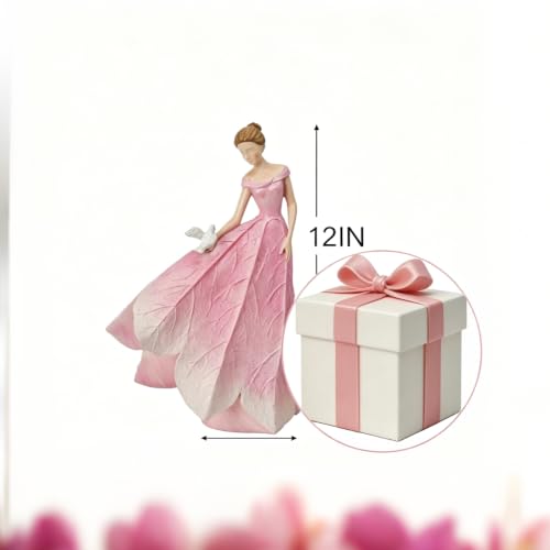 Pink Leaf Angel Girls Fairy Statue Home Decoration (Pink-bird / Small)