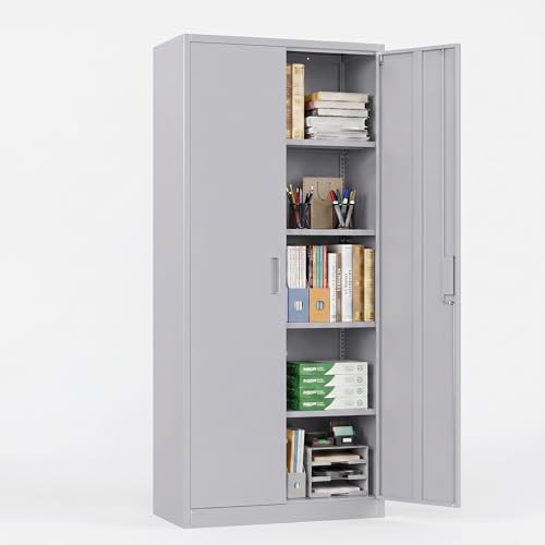 71 Inch Lockable Metal Garage Storage Cabinet with 4 Shelves (Grey / 15.75"D x 31.50"W x 70.87"H)