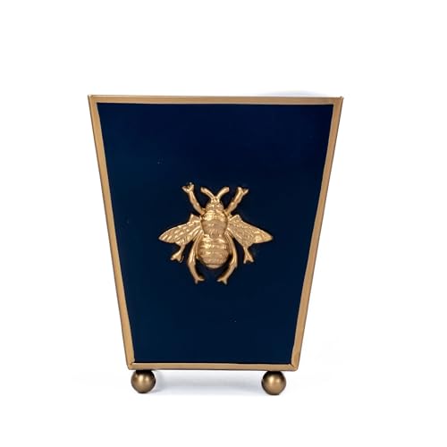 Blue & White Bee Planter (Navy Blue Gold Bee / Square)