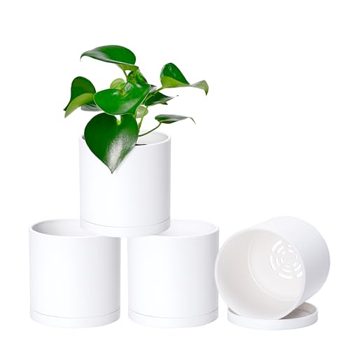 4 Pack White Plastic Planters with Saucers (5")