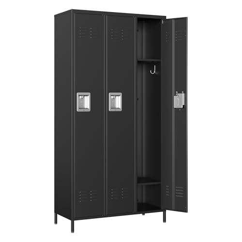 Metal Locker Storage Locker (Black(4 Legs) / 3 Doors-Wide-71")