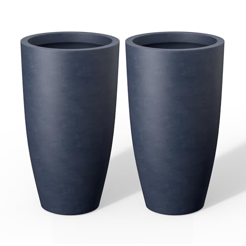 Set of 2 Charcoal Concrete Round Planters 23.6" Tall Home & Outdoor (2 Count)