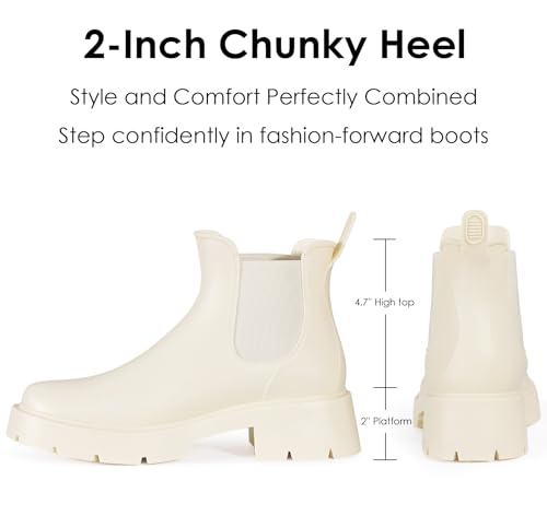Women's Ankle Rain Boots Waterproof Chelsea Boots (10 / Platform Beige)