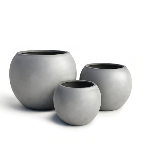 Premium Mt Sherman Fiberstone Sphere Planter for Indoor Outdoor Use (Gray / Large 21.1''D x 16.7''H)