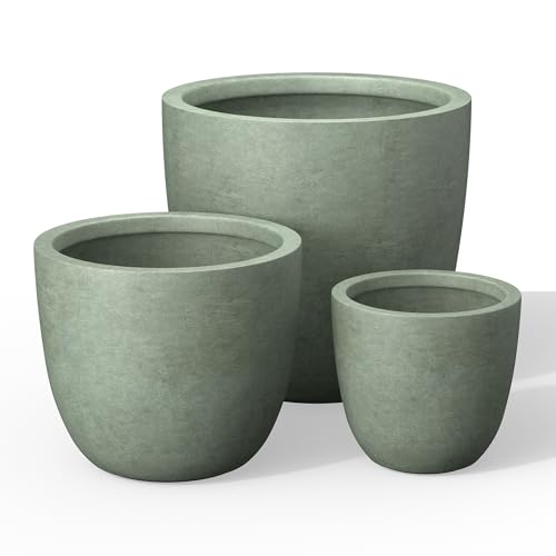 3 Pack 18" 14" 10" W Round Mint Green Concrete Planters (Mint Green / Set of 3: 10/14/18-Inch Dia)