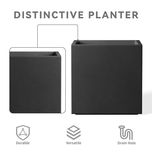 Accent Square Black Concrete Planter 12" W