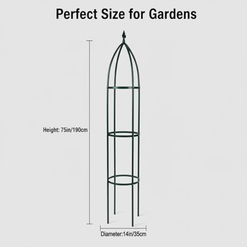 100% Metal Garden Obelisk Trellis Heavy Duty 6.3 ft for Climbing Vines (Green / Large)