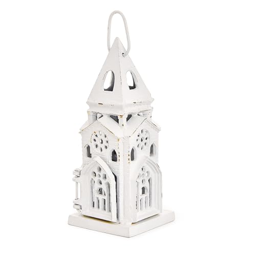 Cast Iron Church Lantern Candle Holder (Rustic White - Church)