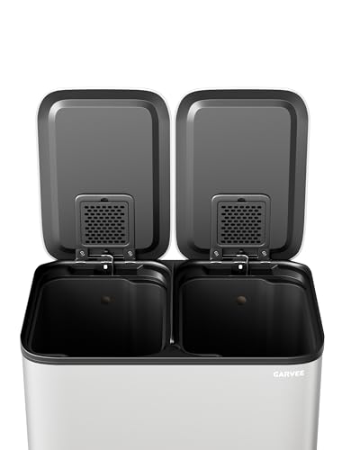 2 x 4 gal Stainless Steel Double Trash Can with Lid for Kitchen (Grayish-White / 2 x 4 gallon)